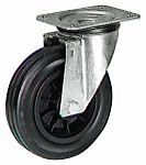 LAG 旋转脚轮, 车轮直径 125mm, 90kg负载旋转154mm是37.5mm, 橡胶轮胎重型102 x 83mm8mm4, 热塑性塑料轮毂80 x 60mm平孔